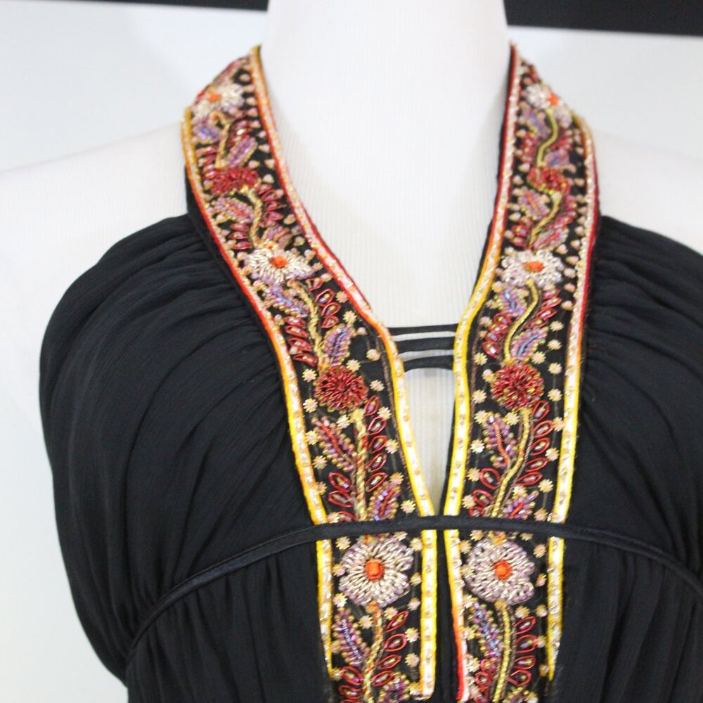 ABS Essentials by Allen Schwartz Beaded Halter Maxi‎ Dress Black Size 8 - Picture 3 of 14